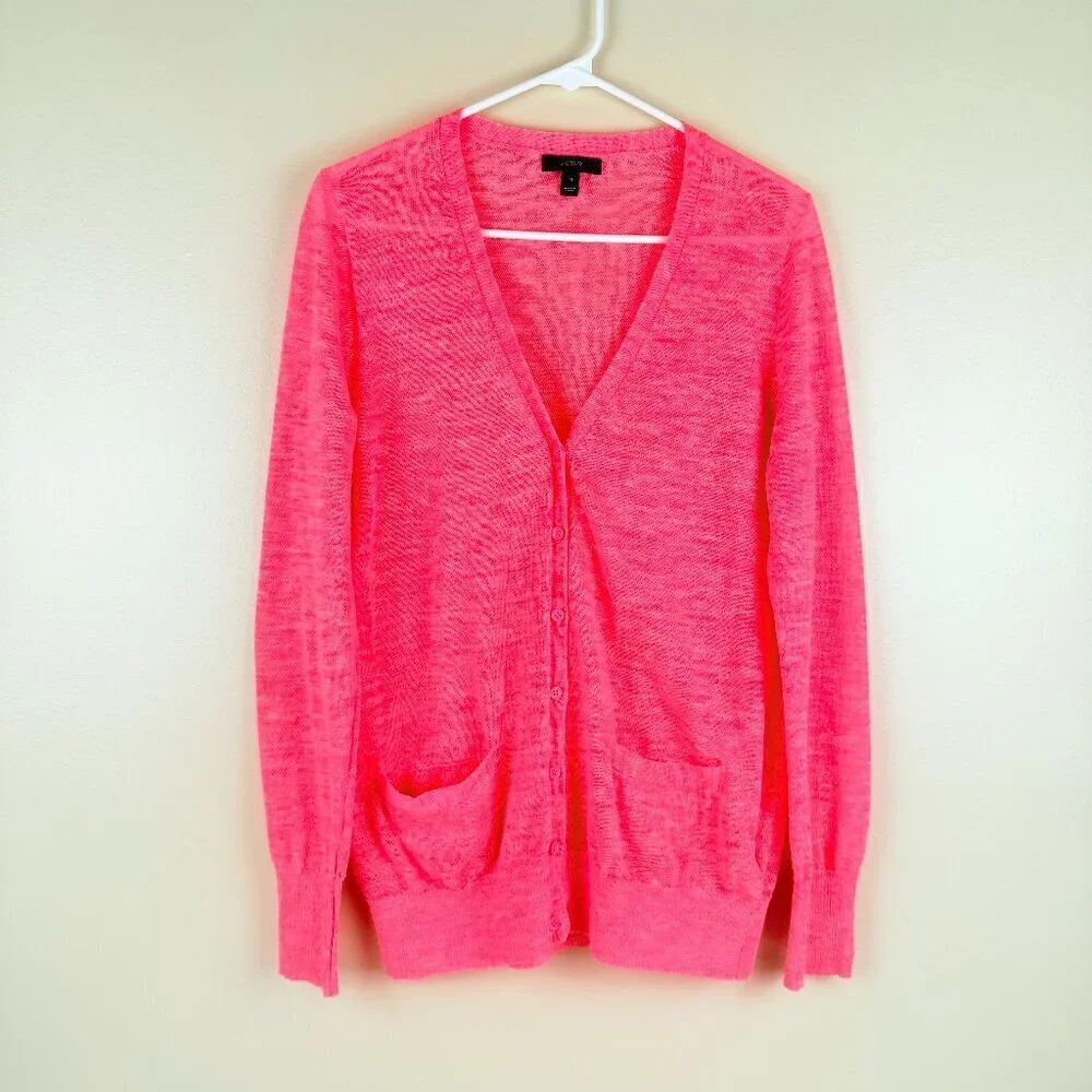 J. Crew Linen-Blend V-Neck Cardigan Size M